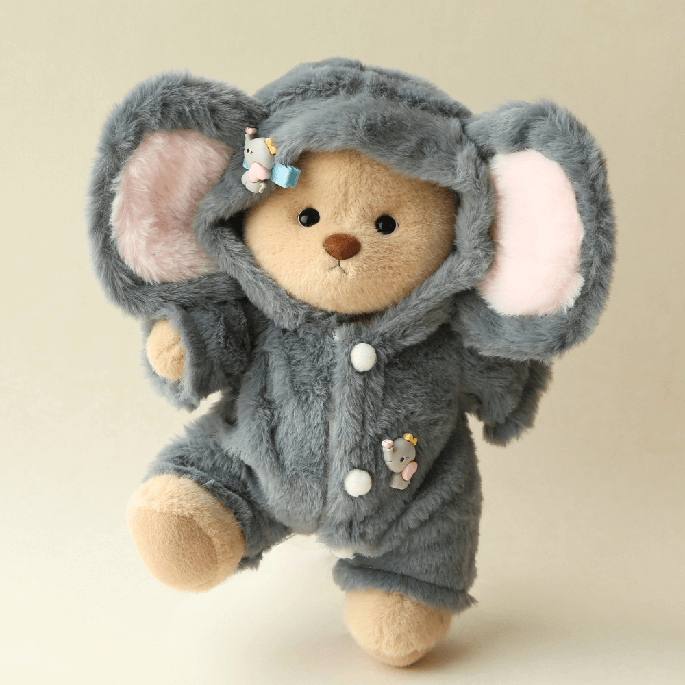 Nubi Teddy Bear with Fluffy Little Elephant Outfit | Handmade Jointed Stuffed Bear