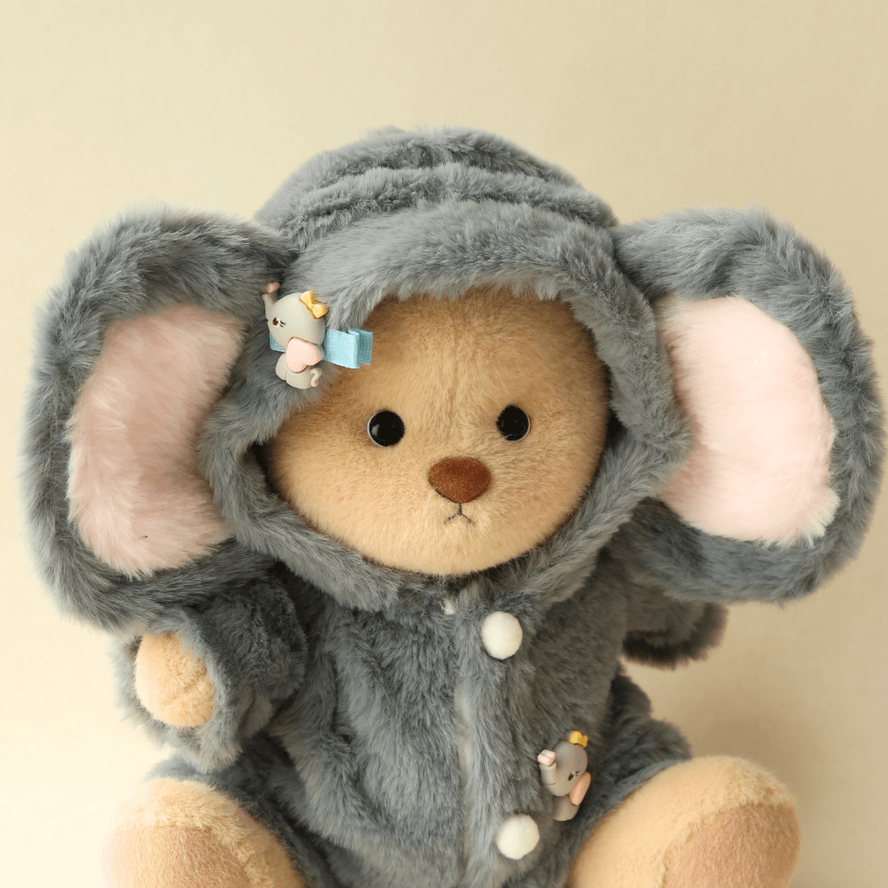 Nubi Teddy Bear with Fluffy Little Elephant Outfit | Handmade Jointed Stuffed Bear