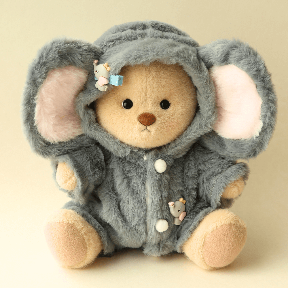 Nubi Teddy Bear with Fluffy Little Elephant Outfit | Handmade Jointed Stuffed Bear