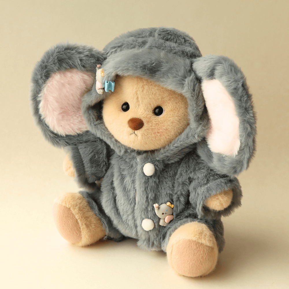 Nubi Teddy Bear with Fluffy Little Elephant Outfit | Handmade Jointed Stuffed Bear