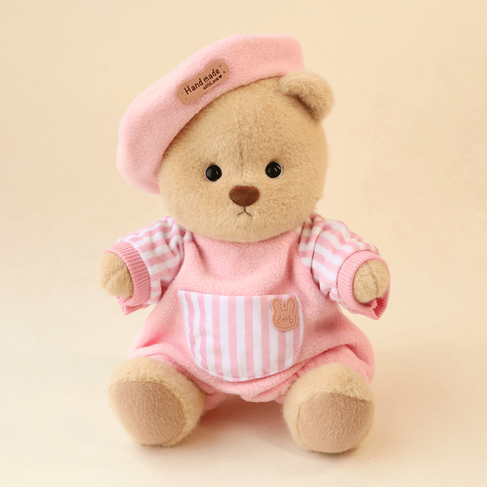 Nubi Teddy Bear with Blush Stripes Set | Handmade Jointed Stuffed Bear
