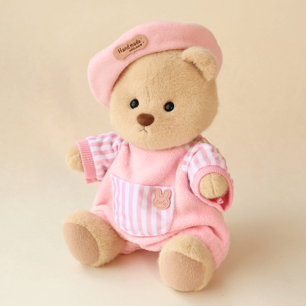 Nubi Teddy Bear with Blush Stripes Set | Handmade Jointed Stuffed Bear