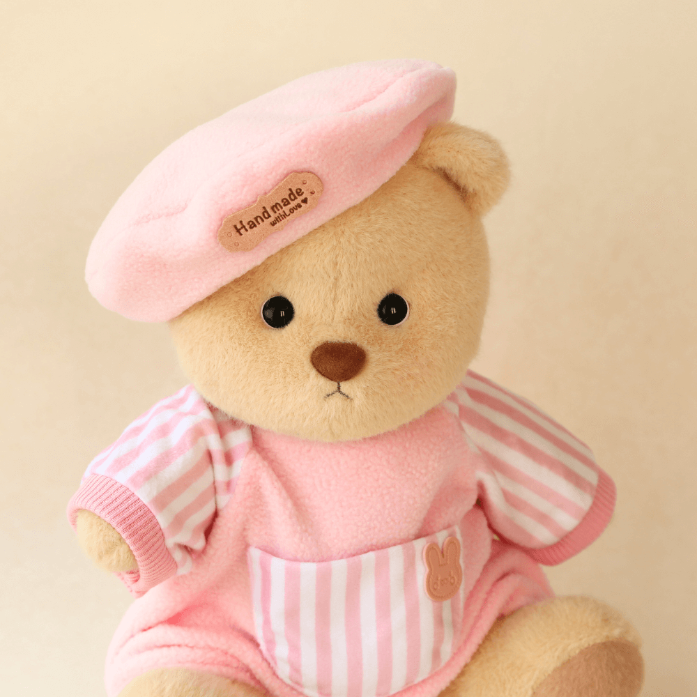 Nubi Teddy Bear with Blush Stripes Set | Handmade Jointed Stuffed Bear