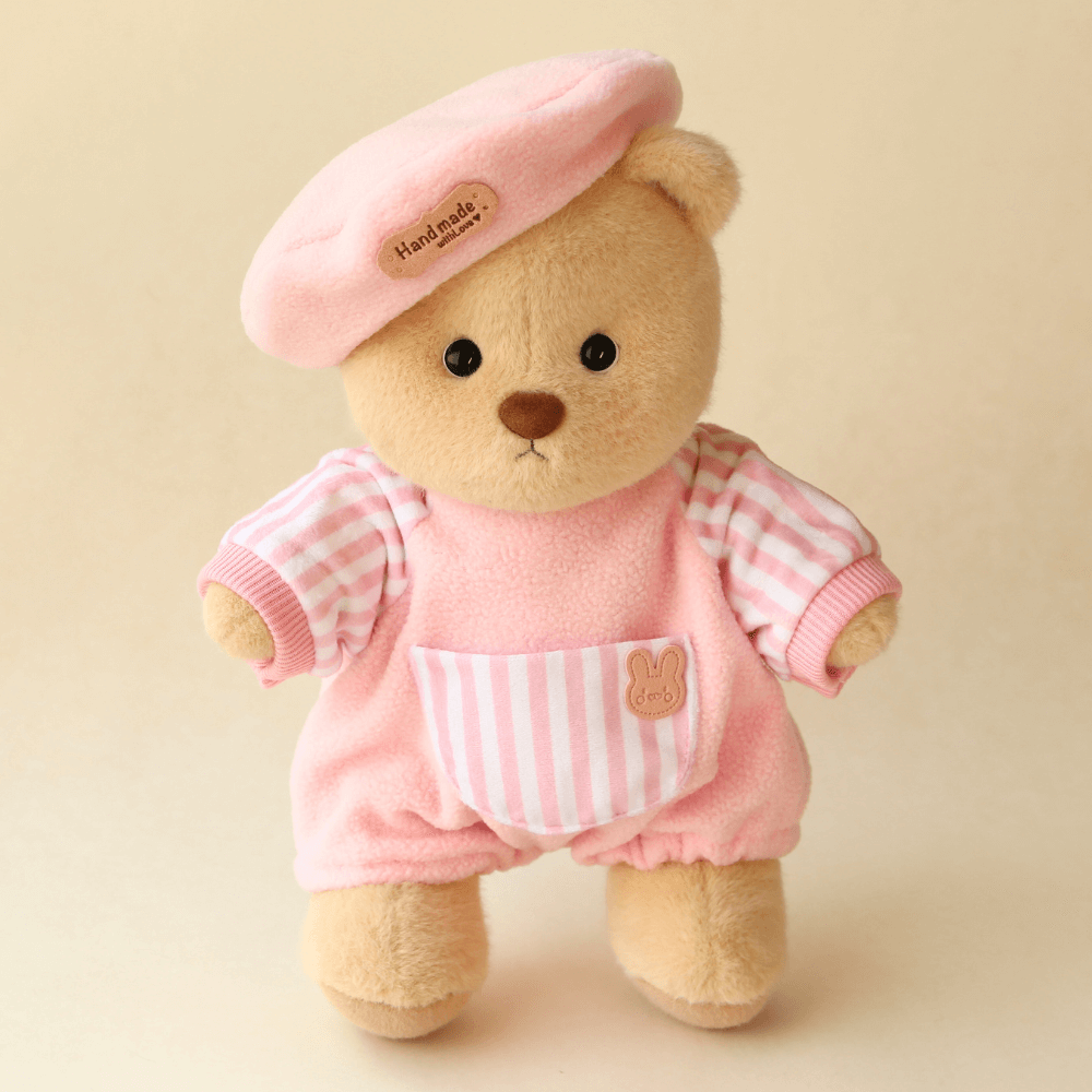 Nubi Teddy Bear with Blush Stripes Set | Handmade Jointed Stuffed Bear